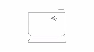 Bir bilgisayar ekranının çizgi çizimi bir dolar işaretine doğru tırmanan bir figürü gösteriyor, finansal büyüme ve başarıyı simgeliyor..