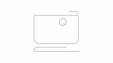 Bilgisayar ekranındaki para sembolüne doğru merdivenleri çıkan bir kişinin basit bir canlandırması, çevrimiçi iş büyümesini temsil ediyor..