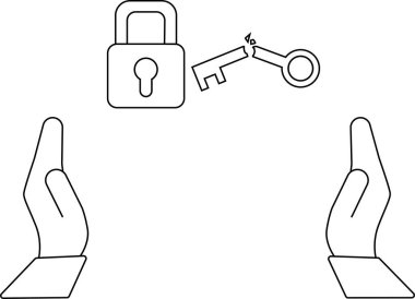 Kırık bir kilidi ve anahtarı koruyan el çizimi güvenlik kavramını gösteriyor..
