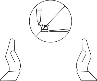 Diş fırçasındaki diş macunundan korunan eller diş sağlığı ve hijyeni sembolize eder. Önlem, sağlıklı bir gülümsemenin anahtarıdır..
