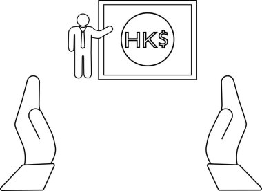 Bir çizim, Hong Kong Doları sembolünü işaret eden bir sunucuyu gösteriyor..