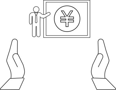 Japon ekonomisinde mali koruma ve yatırımı sembolize eden, eller tarafından desteklenen Yen para birimi sembolünün yer aldığı bir iş sunumu..