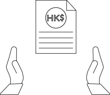 Hong Kong 'da mali işlemleri, dövizleri veya ekonomik faaliyetleri temsil eden Hong Kong Doları sembollü bir belgeyi sunan el resimleri..