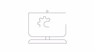 Bu animasyon, teknoloji veya yazılımla ilgili projeler için mükemmel bir ayar simgesini gösteren bir bilgisayar ekranı içerir..