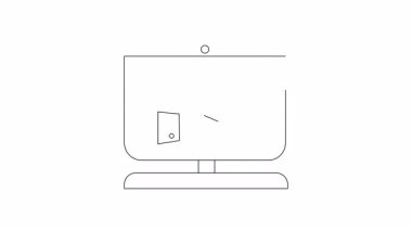 Kamera simgesini gösteren bir bilgisayar ekranının basit bir animasyonu, teknoloji ve görsel iletişimi sembolize ediyor..