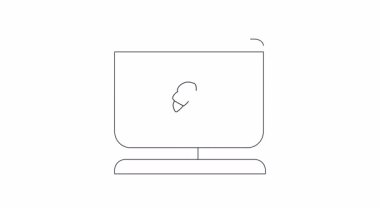 Bir telefon ekranında, bilgisayar monitörünün arka planında sergilenen bir kruvasanın minimalist çizimi. Gıda teknolojisi, dijital menüler veya çevrimiçi fırınlar için kavram.