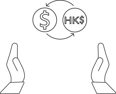 Amerikan doları ile Hong Kong doları arasındaki para alışverişini gösteren bir çizgi, mali işlemleri simgeliyor..