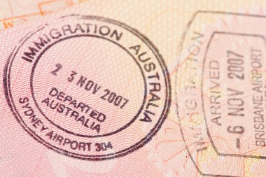 Avustralya pulları göç kontrolü ile Pasaport sayfası. 