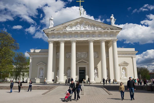 Vilnius, Litvanya katedral Meydanı'ndaki insanlar yürümek.