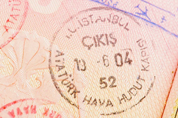 Passport page with Turkey immigration control stamp. — Stock Photo, Image