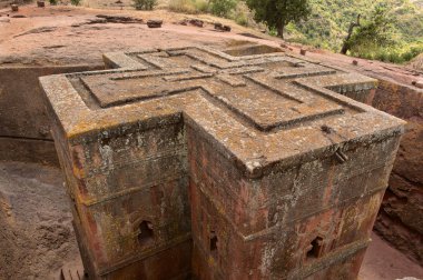 Benzersiz yekpare kaya kesme Kilisesi St George (Bete Giyorgis), Unesco Dünya Mirası, Lalibela, Etiyopya.