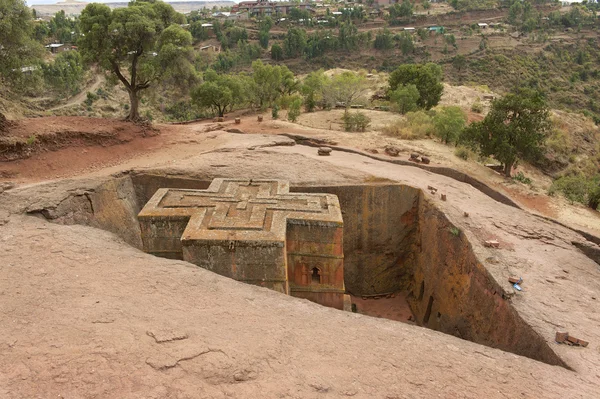 Église monolithique unique taillée dans les rochers de Saint-Georges (Bete Giyorgis), patrimoine mondial de l'UNESCO, Lalibela, Éthiopie . — Photo