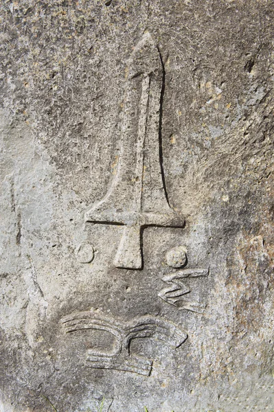 Decoratie van mysterieuze megalithische Tiya stenen pilaren, Unesco World Heritage Site, Ethiopië. — Stockfoto
