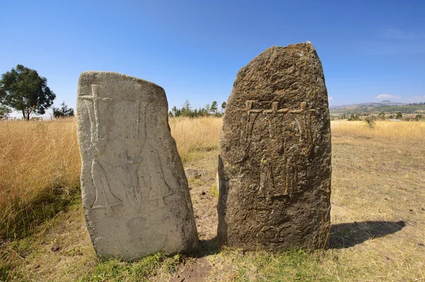 Misteriosos pilares de pedra megalitico Tiya, Património Mundial da UNESCO, Etiópia . — Fotografia de Stock