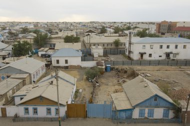 Şehrin Aralsk, Kazakistan için havadan görünümü.