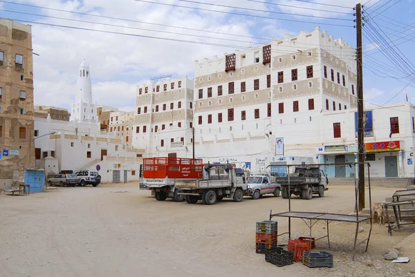 Exteriér centrální náměstí Shibam města, Shibam, Jemen. — Stock fotografie