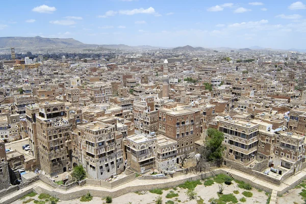 Aerial view of the Sanaa city in Sanaa, Yemen. — Stock Photo, Image