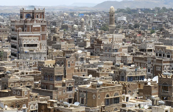 Luchtfoto uitzicht over de stad Sanaa in Sanaa, Yemen. — Stockfoto