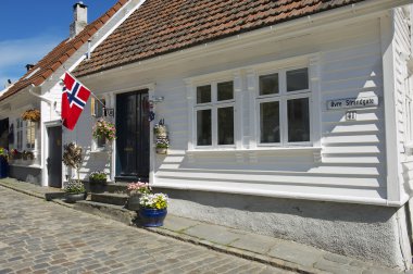 Stavanger, Norveç'te Geleneksel Ahşap evin dış.