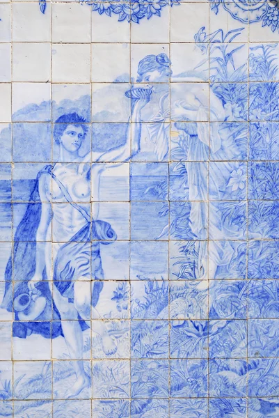 Eski azulejo fayans Garden Estoi palace, Algarve, Portekiz. — Stok fotoğraf