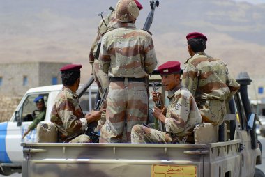 Yemeni military on duty at the security checkpoint Hadramaut valley, Yemen. clipart