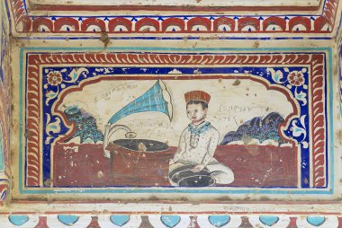 Dış Cephe Mandawa, Hindistan'da haveli detayını paining.
