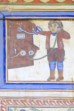 Dış Cephe Mandawa, Hindistan'da haveli detayını paining.