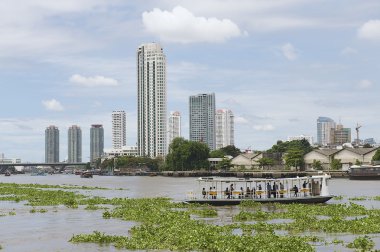Bangkok, Tayland için feribot tekneyle Chao Phraya Nehri kişi arası.