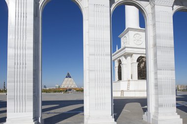 Exterior detail of the Kazakh Eli monument in Astana, Kazakhstan. clipart