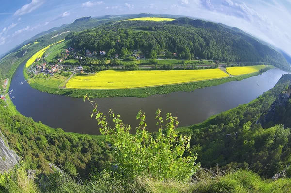 Panoramic view to Saxon Switzerland from Bastei, Rathen, Germany. — Stock Photo, Image