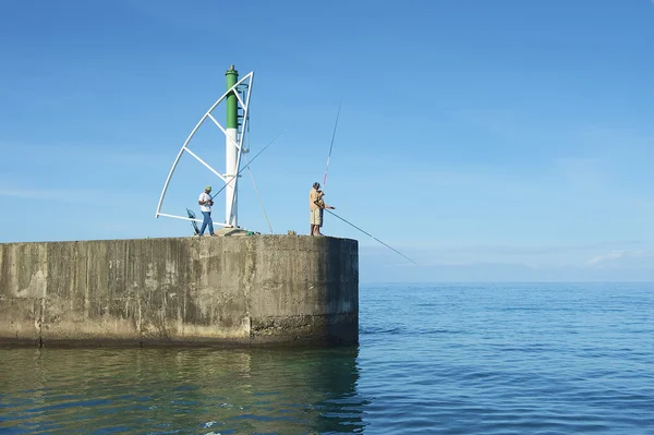 Homens fazem pesca do cais em Ravine Saint-Gilles De Reunion, França . — Fotografia de Stock