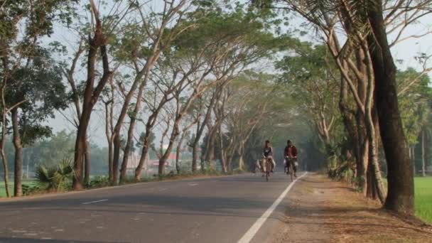 People ride bicycles by the road in Jessore, Bangladesh. — Stock Video