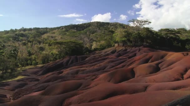 View to the Chamarel Seven Colored Earths, Mauritius island. — Stock Video