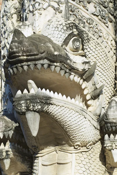 Zewnętrzne szczegóły naga (mitologiczny gigant węża), w XV-wiecznym świątynia Prasat w Chiang Mai, Tajlandia. — Zdjęcie stockowe