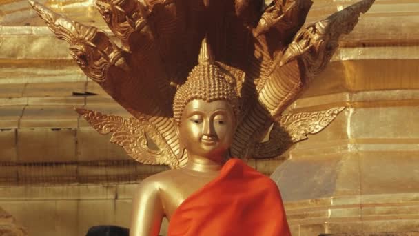 Exterior de la estatua de Buda en Wat Phra Borommathat en Tak, Tailandia . — Vídeo de stock