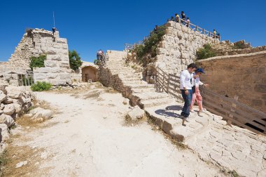 Tourists visit Ajloun fortress in Ajloun, Jordan.