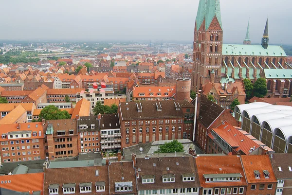 View to the historical buildings of Lubeck city, Germany.