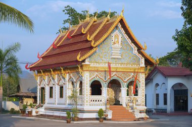 Exterior of the Wat Sri Khun Mueang in Chiang Khan, Thailand.
