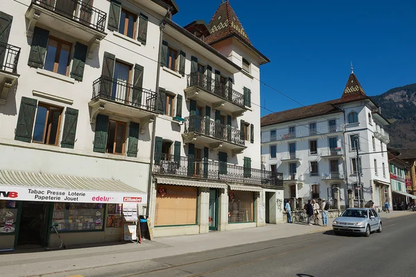 View to the historical buildings in downtown Bex, Switzerland. — Stock Photo, Image