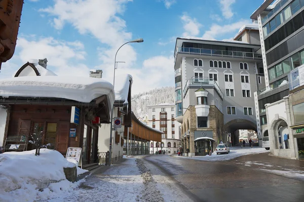 View to the street of St. Moritz, Switzerland. — Stok fotoğraf
