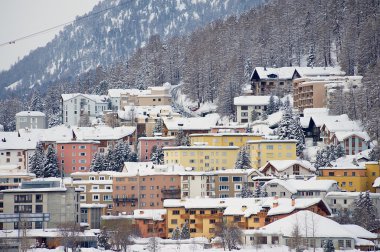 View to the buildings of St. Moritz, Switzerland.