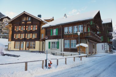 Exterior of the traditional wooden buildings in Murren, Switzerland.