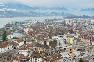 Aerial view to the historical part of the Lucerne city, Switzerland.