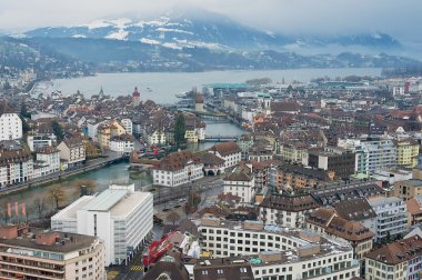 Aerial view to the historical part of the Lucerne city, Switzerland.