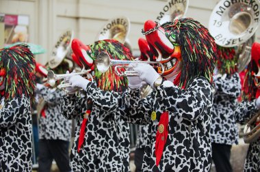 People take part in Basel Carnival in Basel, Switzerland.