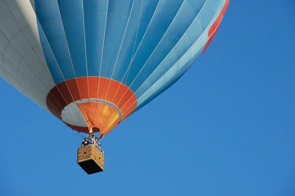 People fly with the hot air balloon in Vilnius, Lithuania. Stock Photo