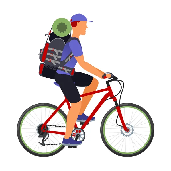 Велосипедні подорожі. Чоловік з рюкзаком — стоковий вектор