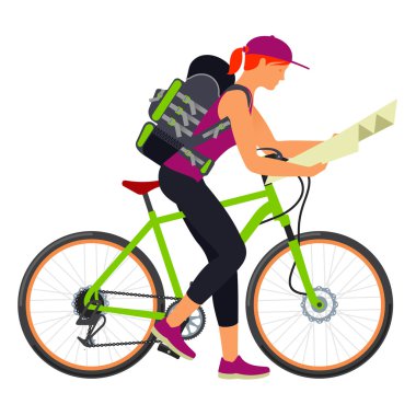 Bisiklet seyahat. Bir kadın bir harita