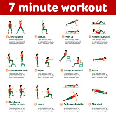 Aerobic icons. 7 minute workout clipart
