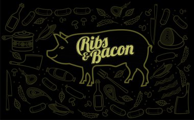 Domuz eti ve sebze vektör çizim